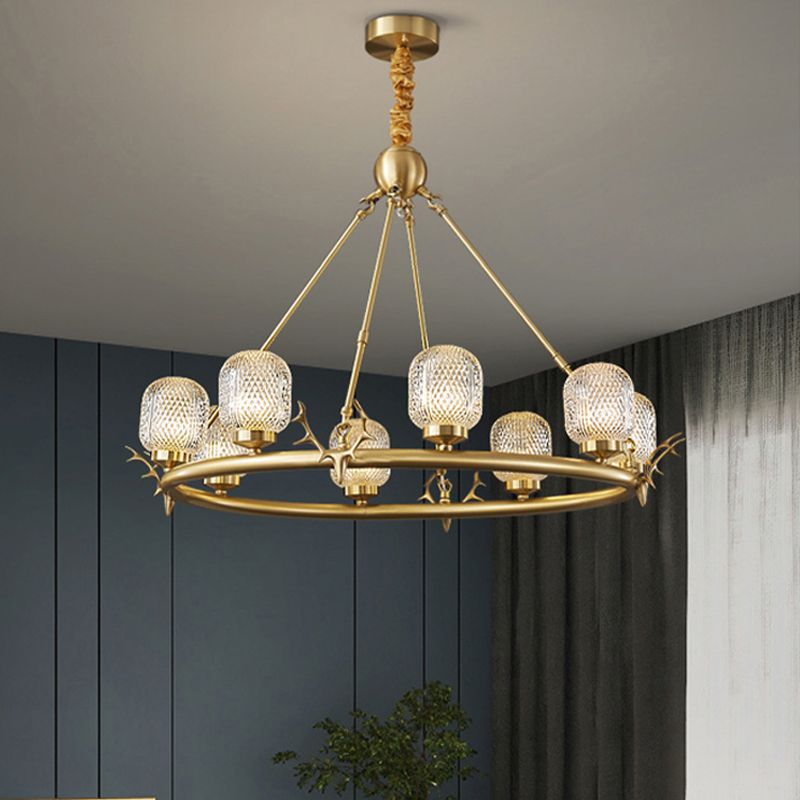 Wagenrad-Kronleuchter-Beleuchtung moderne Multi-Head-Suspensionslicht mit klarem Glasschatten