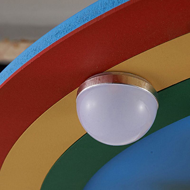 Kid Sun Flushmount Ceiling Fixture Wood 6 Bulbs Bedroom Flush Ceiling Light in Blue