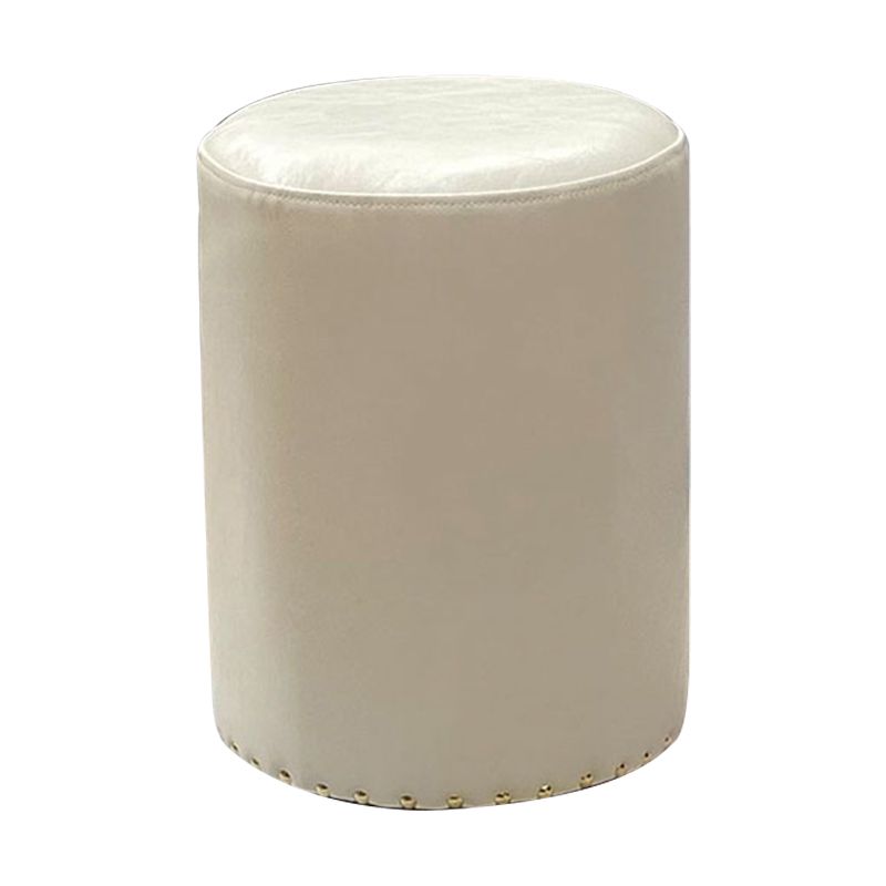 Modern PU Leather Pouf Chair Plain Cylinder Shape Nailhead Trim Sherpa Pouf