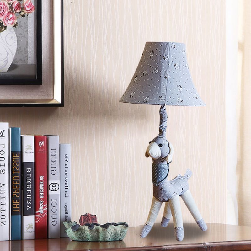 Fabric Alpaca Night Light Cartoon 1 Bulb Grey/Blue Desk Lamp with Bell Shade for Living Room