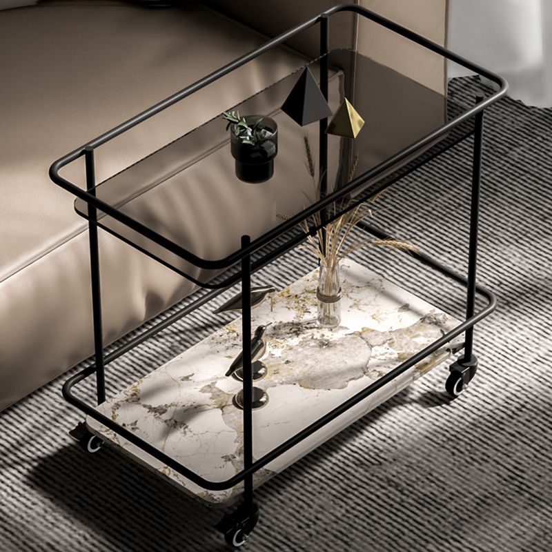 23.6" Tall Contemporary End Slide Table Glass Top Rectangular Side Table