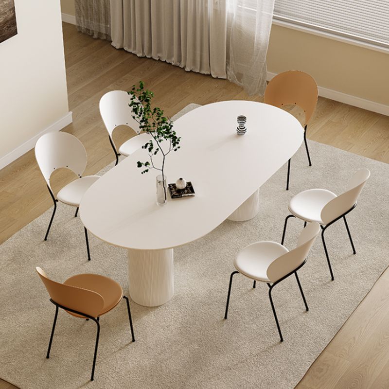 Luxury Oval Shape Kitchen Table Sintered Stone Double Pedestal Dining Table
