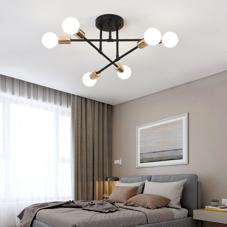 Luz de techo de bombilla desnuda radial de montaje semi empotrado de estilo minimalista industrial de metal para comedor