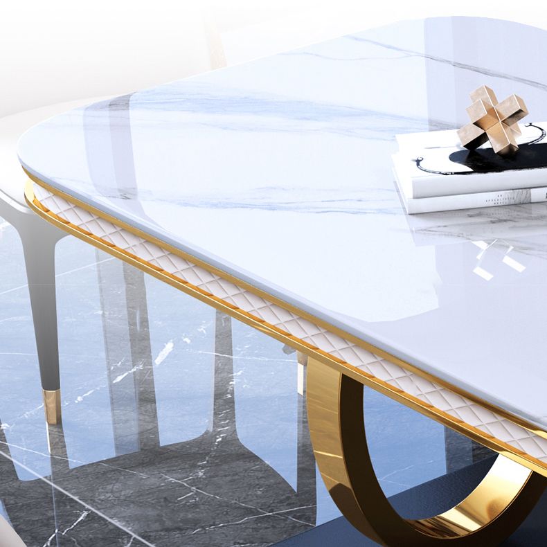 Traditional Luxury Rectangle Dining Table Sintered Stone Table with Gold Trestle Base