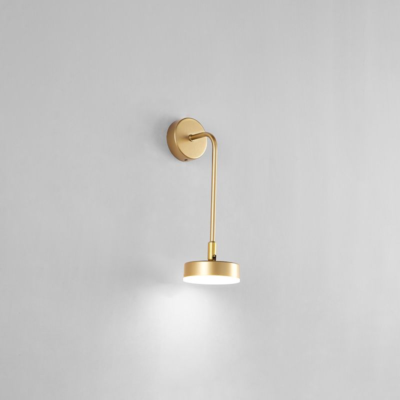 Round Metal LED Sconce Lighting Simple Style Golden Wall Mounted Lamp for Bedroom