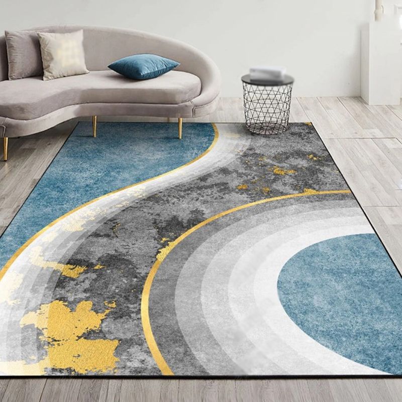 Colorful Modern Area Rug Color-Blocked Polyester Area Carpet Stain Resistant Rug for Home Decor
