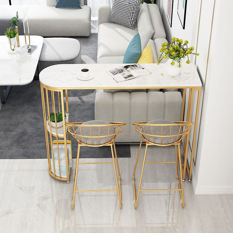 Restaurant Glam Style Marble Bar Table 42-inch Height Gold Base Bar Table