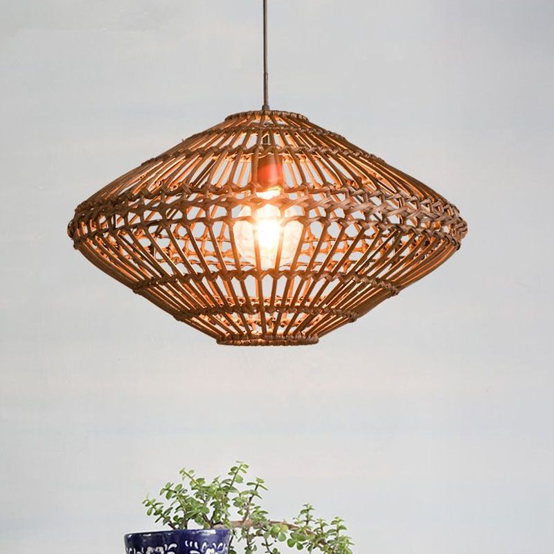 UFO Rattan Pendant Lighting Fixture Novelty Asia 1-Light Coffee Suspension Light