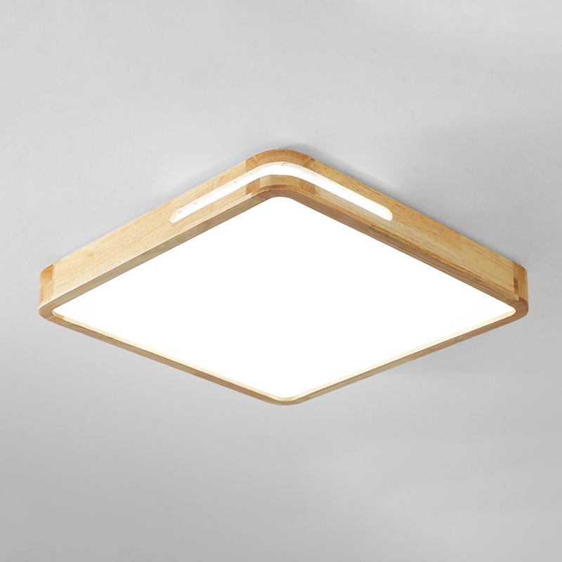 Japanese Style Rectangle Ceiling Light Wood LED Flush Mount Light for Living Room