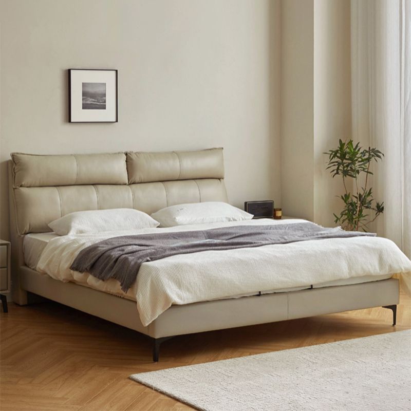 Leather Standard Bed Contemporary Wood Frame Bed with Upholstered Headboard