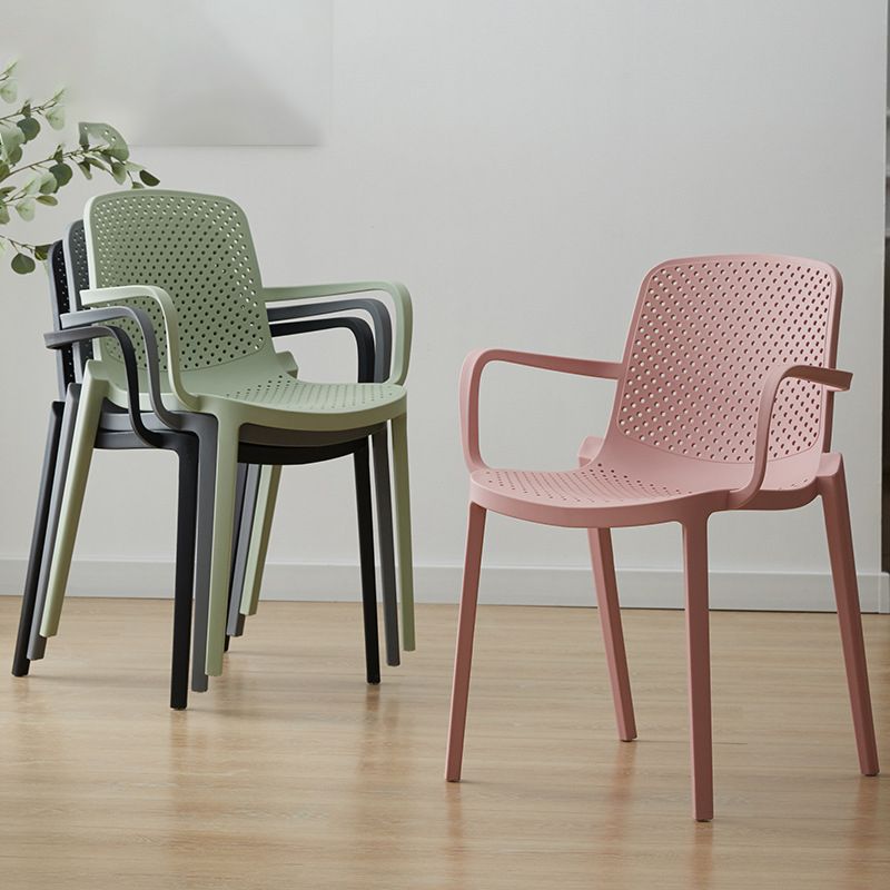 Plastic Contemporary Kitchen Dining Chair Arm Solid Back Chair