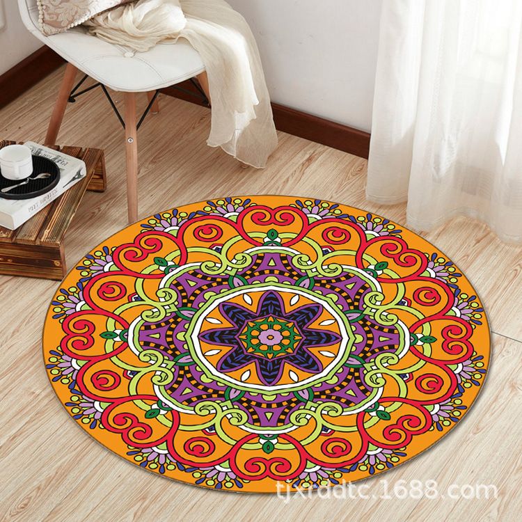 Boho Living Room Rug Multi-Color Flower Print Carpet Synthetics Stain Resistant Non-Slip Pet Friendly Area Rug