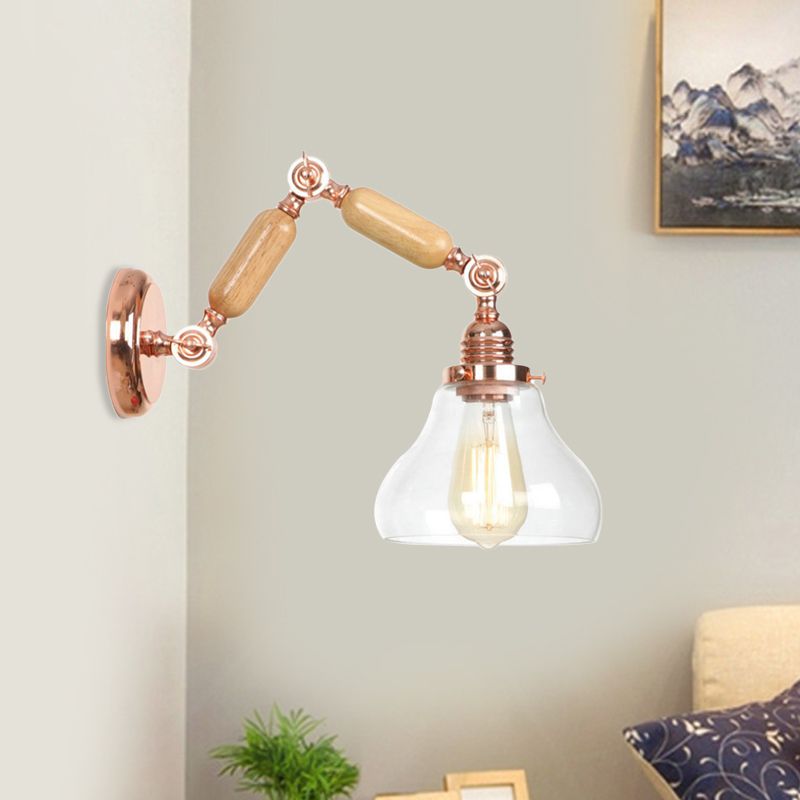 1 Light Clear Glass Wall Sconce Light Vintage Gold Gourd Living Room Lighting Fixture with Long Extendable Arm