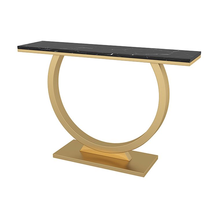 Glam Style Accent Table with Pedestal Base and Marble Rectangle Top