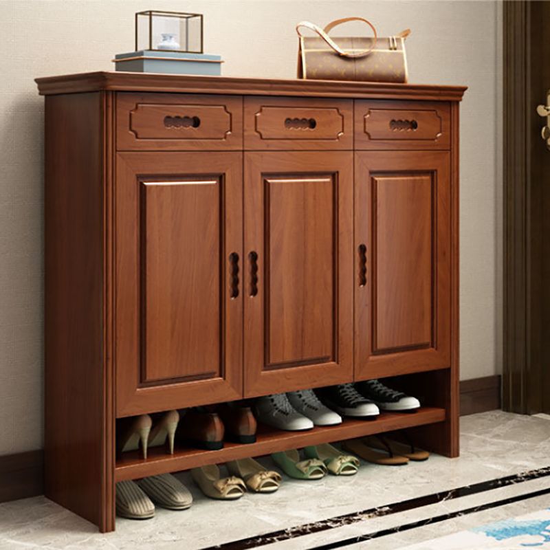 Mid-Century Modern Accent Cabinet Rectangle Solid Wood Grooves With Doors Cabinet