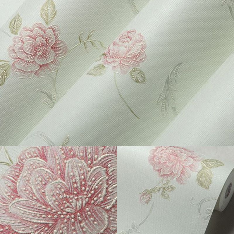 Country Blooming Peony Wallpaper Non-Woven Waterproofing Light-Color Wall Decor for Home