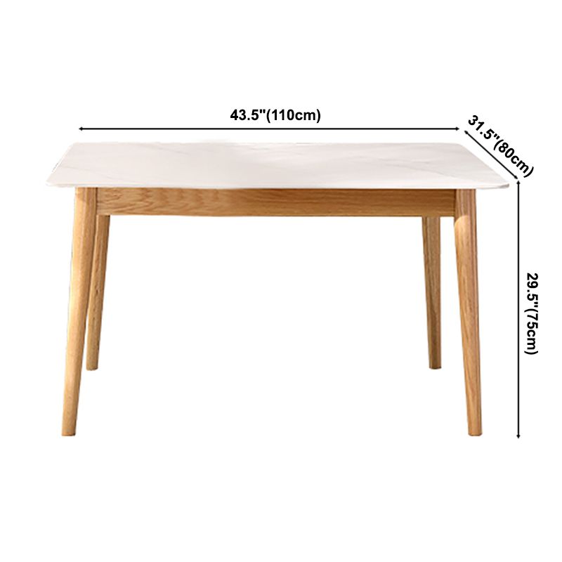 White Tone Dining Table Sintered Stone Table Industrial Style with 4 Legs