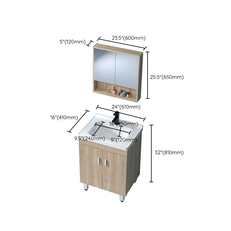 Mirror Vanity Wood Freestanding Rectangle 2 Doors Bathroom Vanity with Single Sink