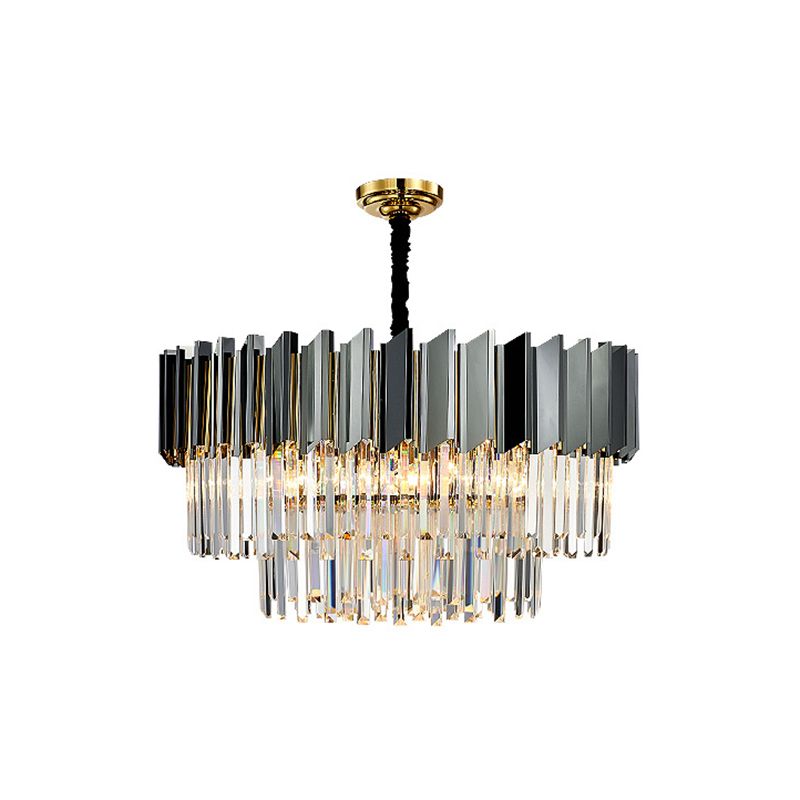 Tiered Suspension Light Artistic Strip Crystal Black Chandelier Light for Living Room