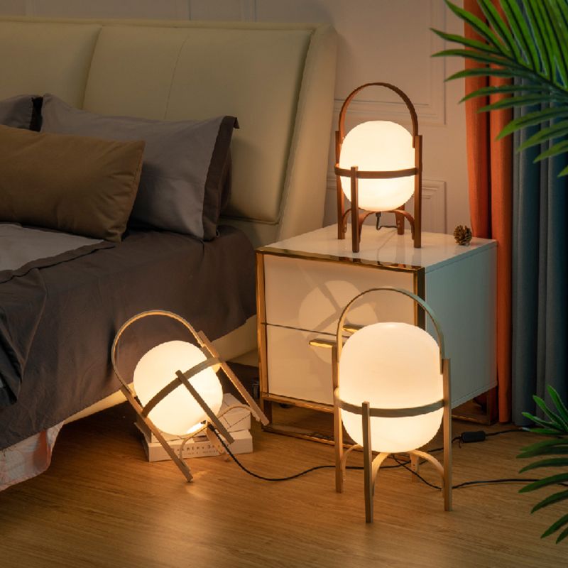 Geometric Night Table Lamps Modern Style Glass 1 Light Table Lamp in White