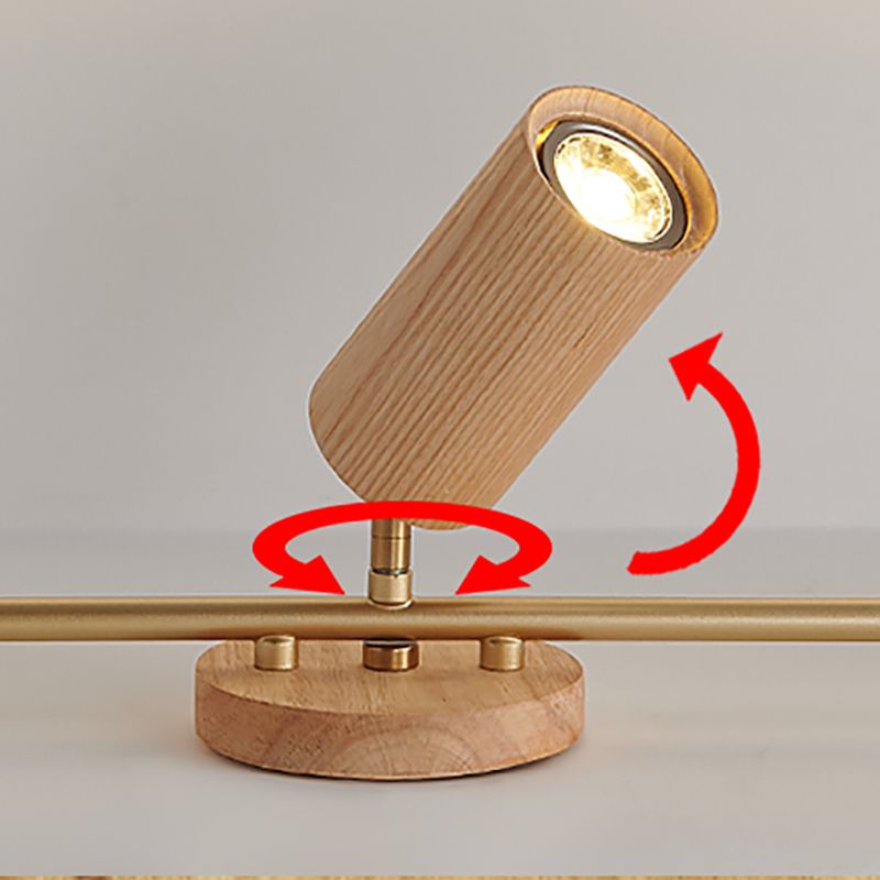 Modernism Ceiling Track Light Wood and Iron Multi - Head Ceiling Semi Flush