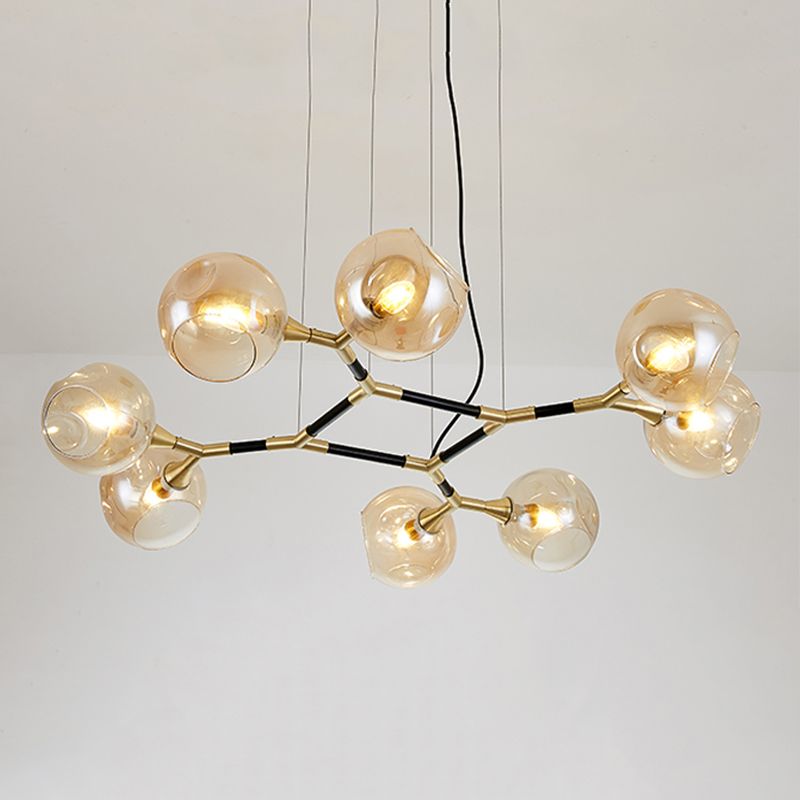 Glass Round Shape Chandelier Light Modern Style 8 Lights Chandelier Light Fixture in Gold