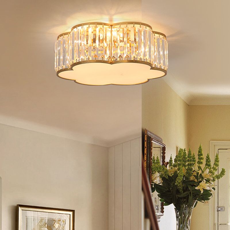 Crystal Flower Flush Mount Lighting Simplistic Bedroom Flush Ceiling Light Fixture in Gold