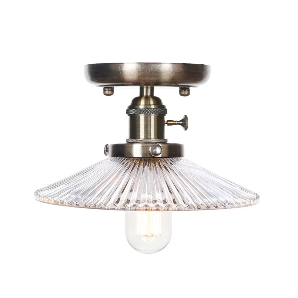 Cono / Saucer Metallo Semi Flush Montaggio Industrial 1 Bulb Living Room Light Fixture in bianco / Clear