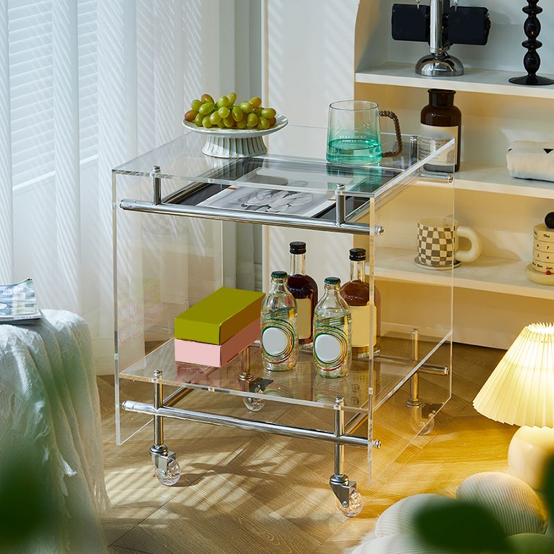 Acrylic End Table with Casters 21.7" Tall Rectangular Side Table with Storage Shelf