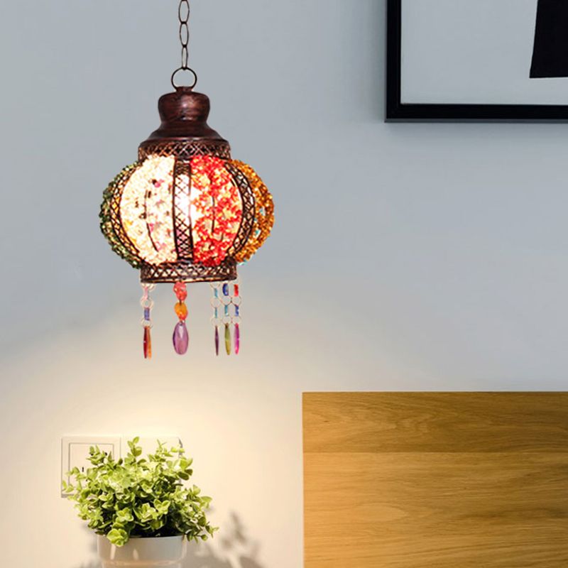 Metal Rust Hanging Pendant Sphere 1 Head Bohemian Ceiling Suspension Lamp for Bedroom
