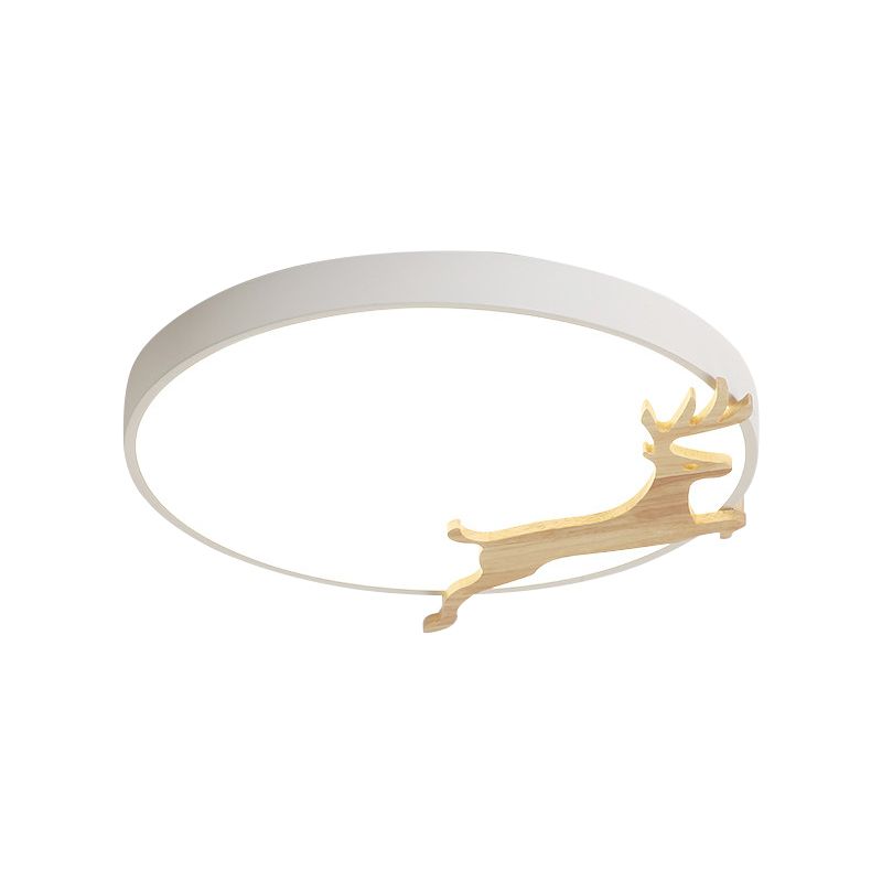 Lampada da soffitto rotonda in acrilico nordico grigio/bianco/verde con motivo cervo in corsa e lampada da soffitto a LED in legno