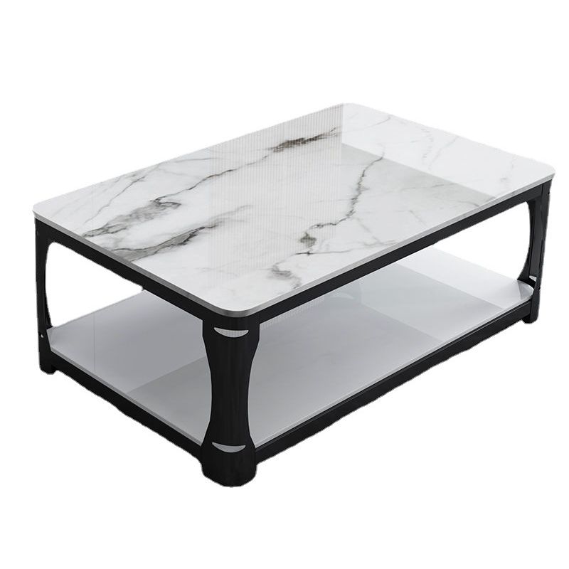 Glass Open Shelf Cocktail Table Minimalist Rectangle Coffee Table