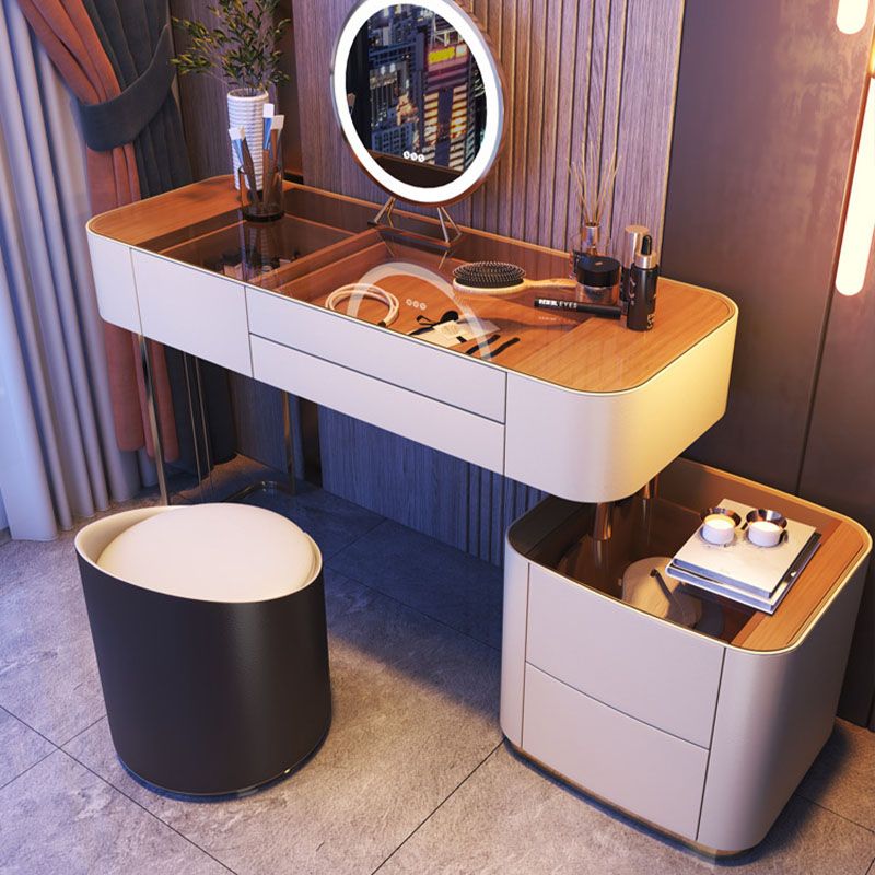 Glam White Vanity Desk with 5 Storage Drawers 16.14" Wide Glass Dresser