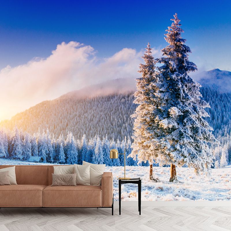 Blue Snow Mountain Sunrise Mural Stain-Proof Wall Art for Home Gallery, Made to Measure