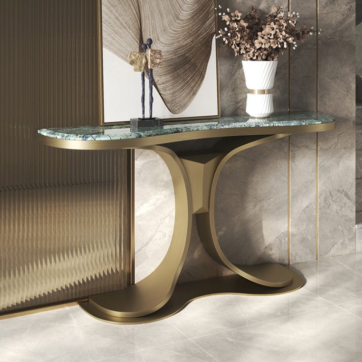 Glam Green Console Table Half Moon Console Sofa Table for Hall