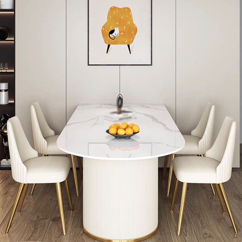 Free Form White Dining Table Sintered Stone Table Luxury of Double Pedestal