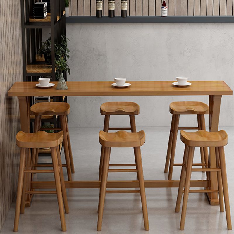 Contemporary Solid Wood Bar Stool Table Rectangle Bar Table in Brown for Indoor