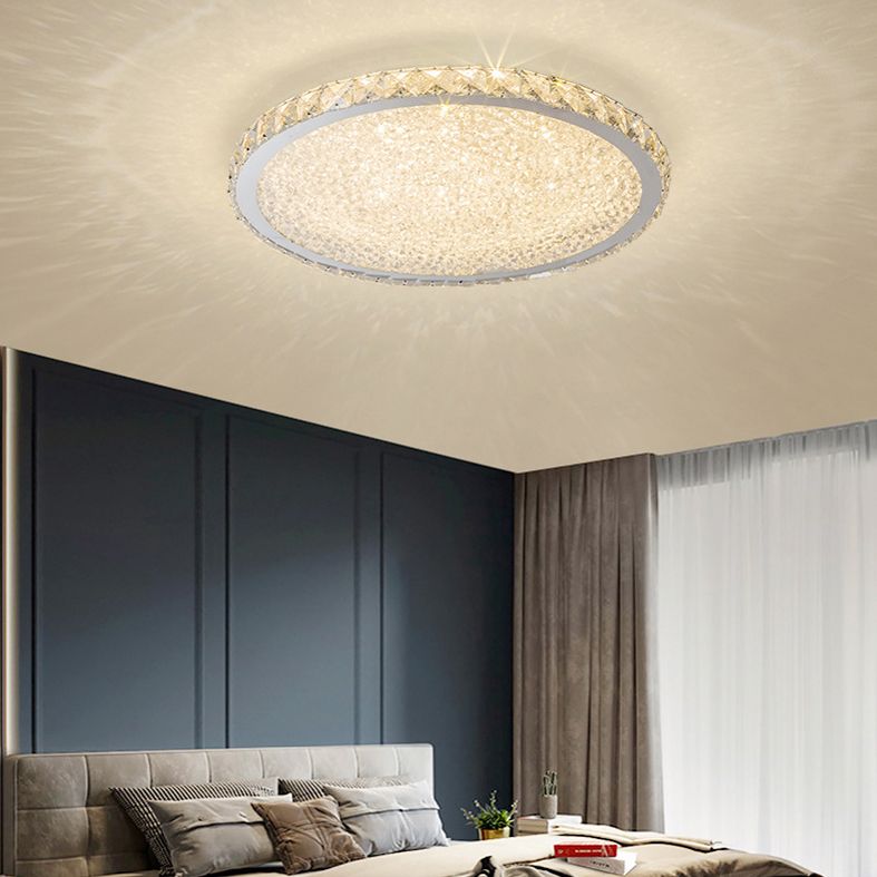 Lámpara de techo LED circular de acero inoxidable, montaje empotrado de cristal de estilo minimalista moderno para sala de estar