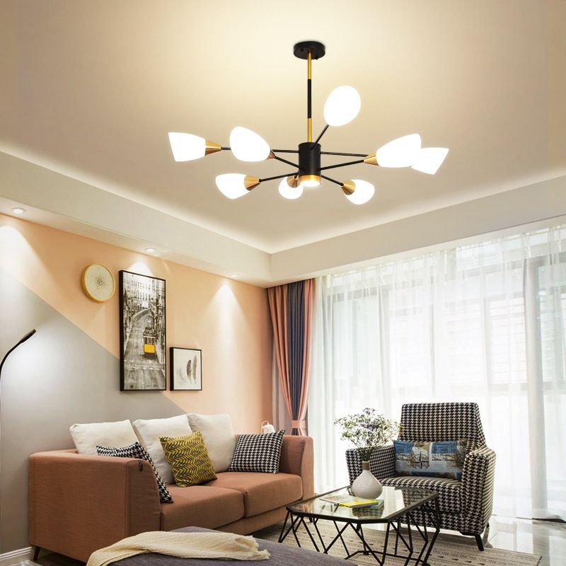 Modern Simplicity Spoke-Like Pendant Chandelier White Glass Hanging Light Fixture for Restaurant