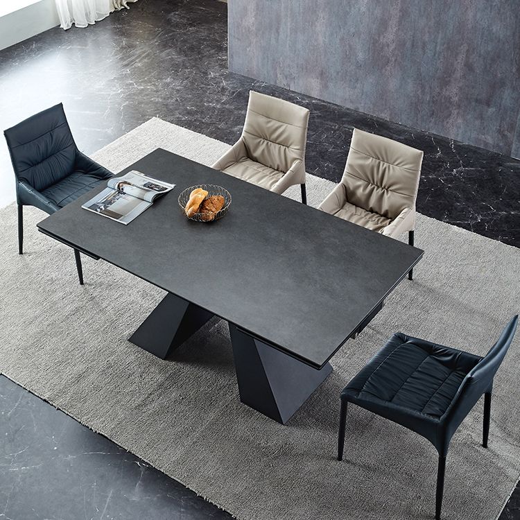 Modern Gray Dining Table Rectangle Sintered Stone Dining Table with Black Frame