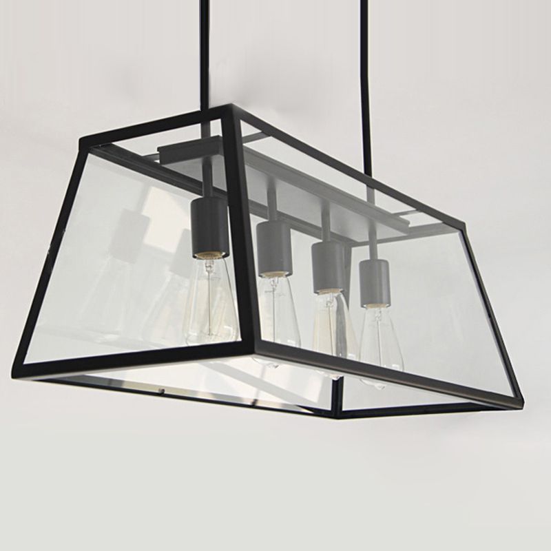 Glass 4 Lights Island Pendant Lights Trapezoid Industrial Island Light Fixtures for Bar