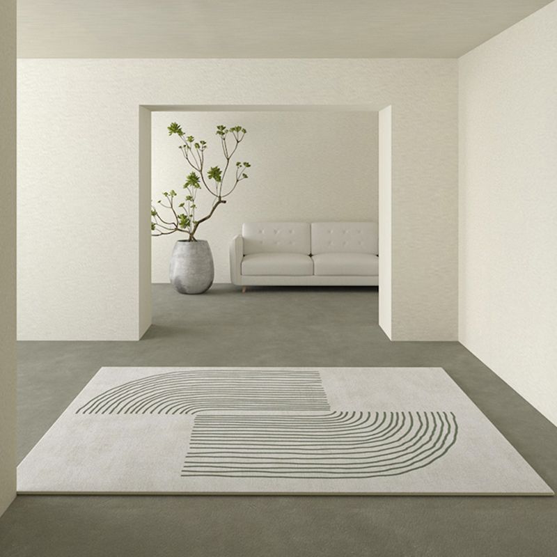 Beige Modern Area Carpet Stripe Print Polyester Area Rug Stain Resistant Rug for Home Decor