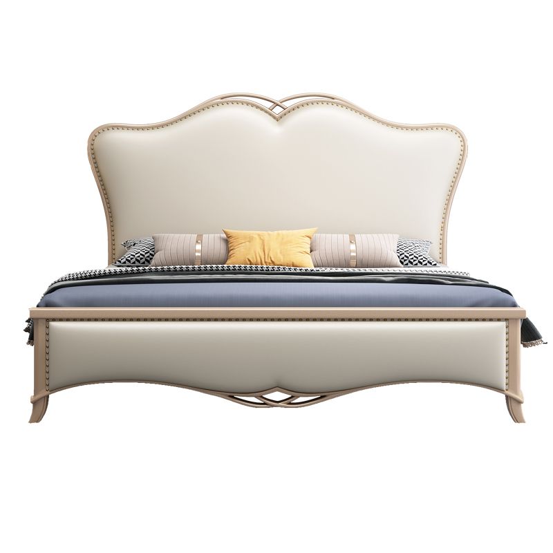 Contemporary 57" Tall Panel Bed with Upholstered Headboard, Solid Wood Bed