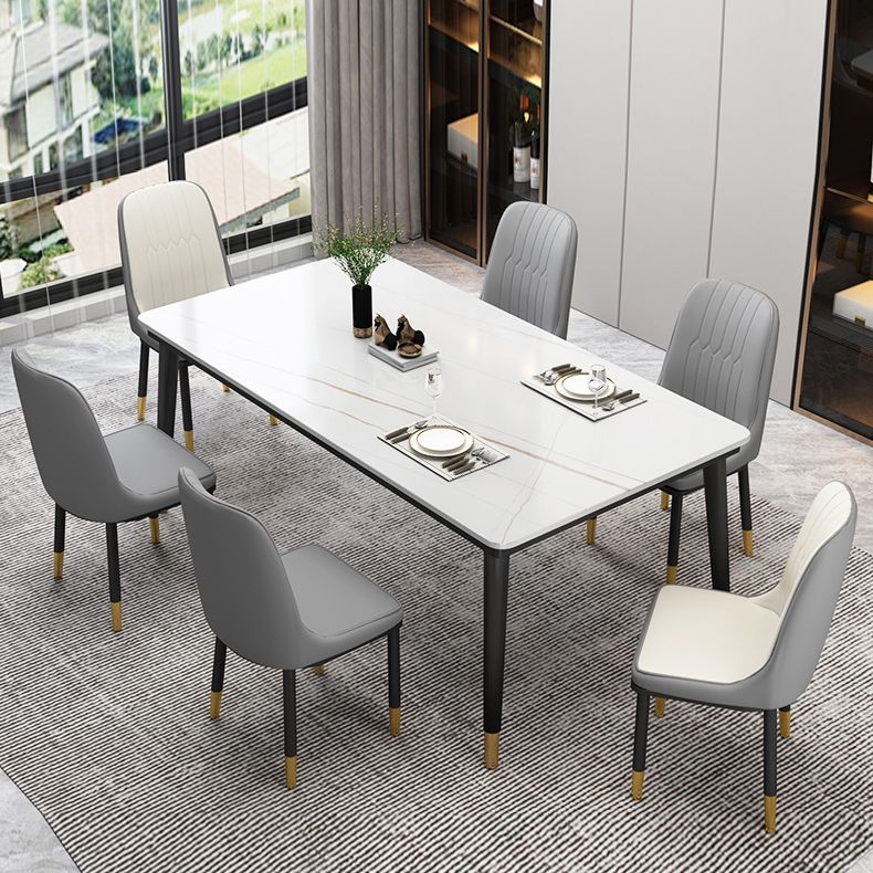 Traditional Luxury Rectangle Dining Room Table Sintered Stone Table with 4 Black Legs