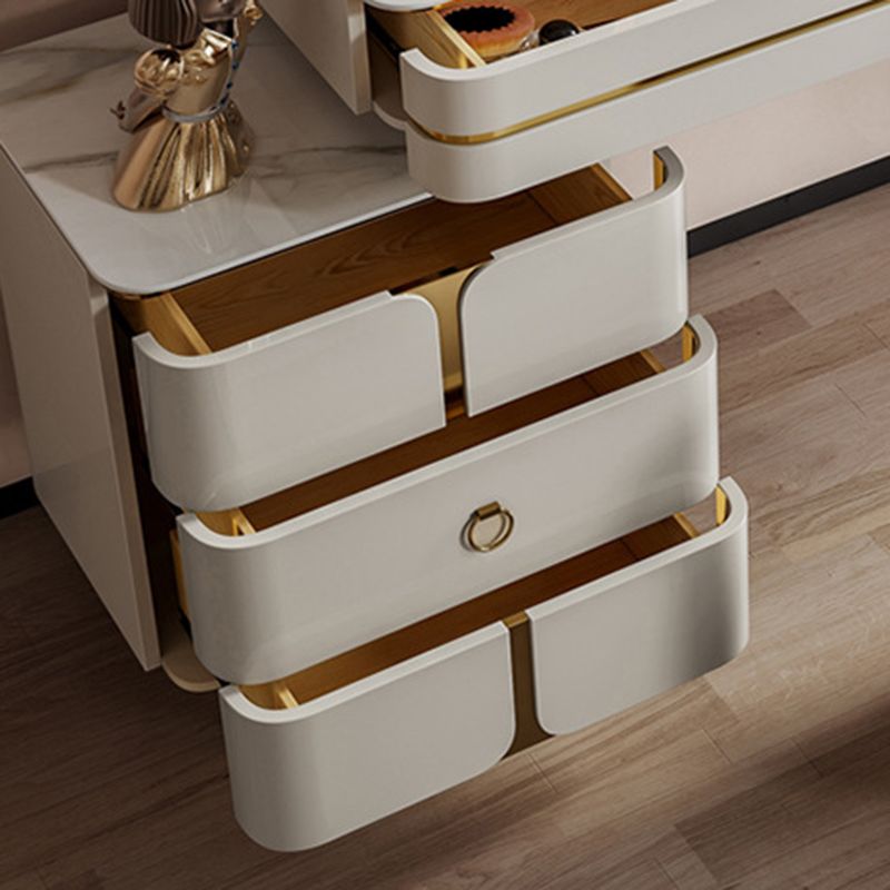 White Glam Vanity Dressing Table Set with Stool & 5 Storage Drawers