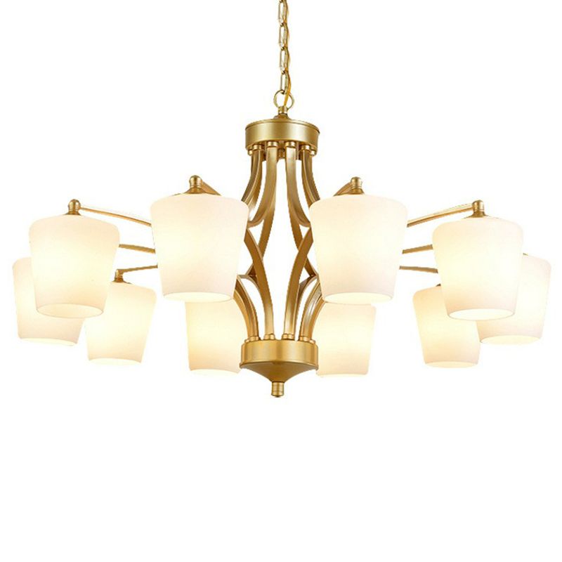 Retro Tapered Shade Chandelier Light Cream Glass Hanging Lighting for Dining Room