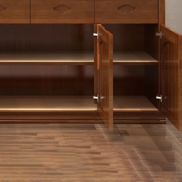 Modern Rubberwood Dining Hutch Glass Doors Hutch Buffet with Drawers for Living Room