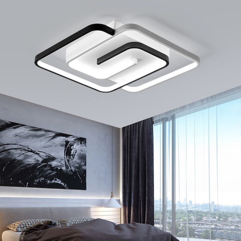 Black-White Maze Design Ceiling Fixture Minimalist Metal LED Flush Mount Light for Bedroom