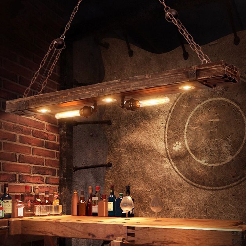 Antique Bronze Wood Linear Island Ceiling Lights Industrial Hanging Lights for Dining Room