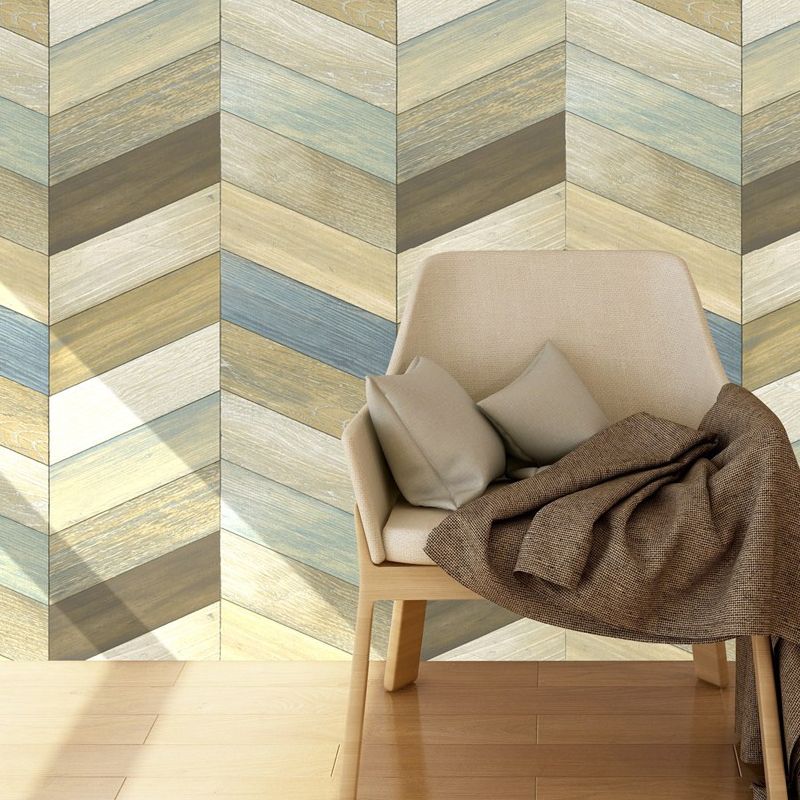Chevron Wood Effect Wallpaper Rural Stain-Proof Living Room Wall Decor, 57.1-sq ft